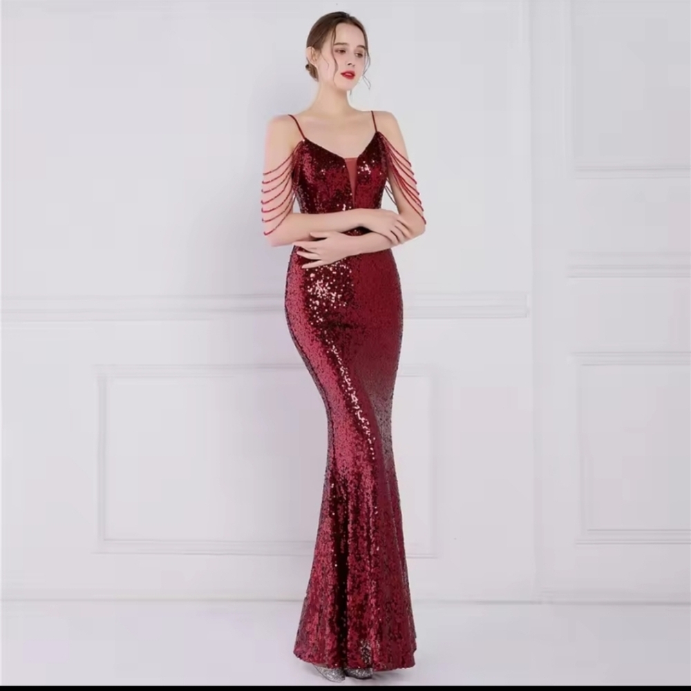 Gllamorous Wine Sequin Backless Dress